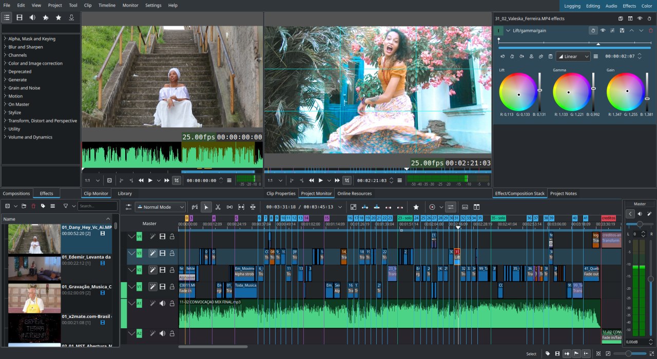 Kdenlive video editor: Free and open source video editing software for students, multi-track timeline view.